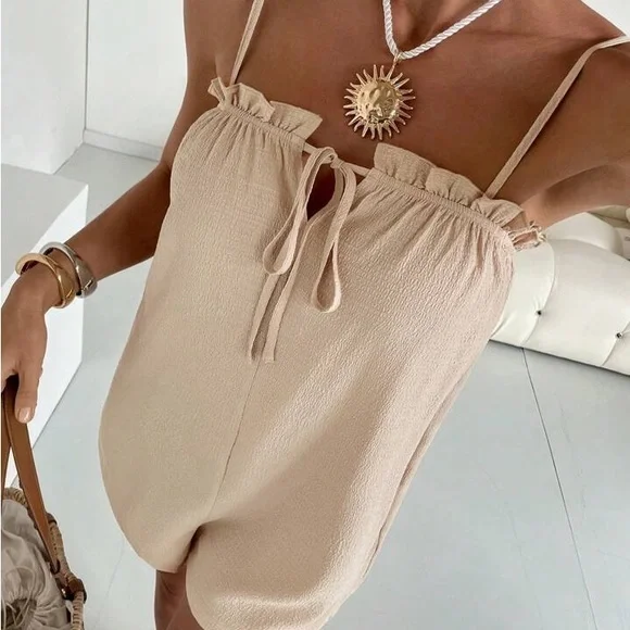 Beige Sleeveless Romper - Picture 4 of 5